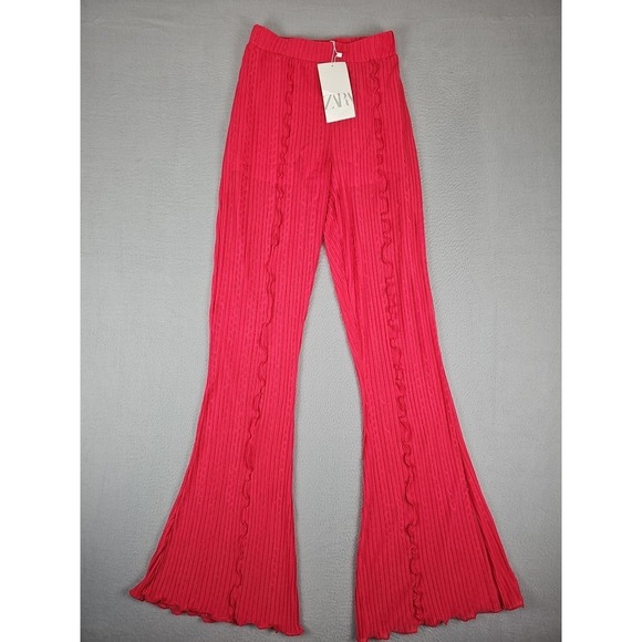 Zara Pants - Zara Women's Small Pink Pants Pleated Ruffled Flare Elastic Waistband BOHO